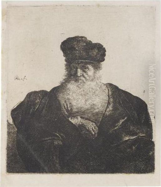 Old Man With Beard, Fur Cap, And Velvet Cloak (b., Holl.262; H.92; Bb.32-2) Oil Painting by Harmenszoon van Rijn Rembrandt