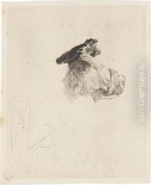 Old Man Shading His Eyes With His Hand (b., Holl.259; H.169; Bb.38-3) Oil Painting by Harmenszoon van Rijn Rembrandt