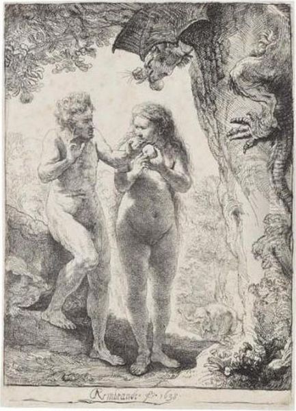 Adam And Eve (b., Holl.28; H.159; Bb.38-d) Oil Painting by Harmenszoon van Rijn Rembrandt