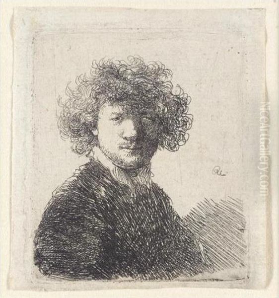 Self Portrait With Curly Hair And White Collar: Bust (b., Holl.1; H.33; Bb.30-11) Oil Painting by Harmenszoon van Rijn Rembrandt