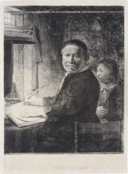 Lieven Willemsz. Van Coppenol, 
Writing-master: The Smaller Plate (b., Holl.282; H.269; Bb.58-l) Oil Painting by Harmenszoon van Rijn Rembrandt