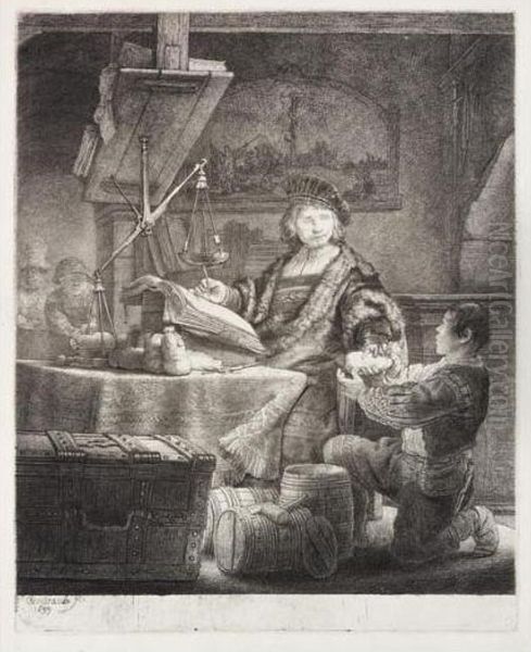 Jan Uytenbogaert, The Goldweigher (b., Holl.281; H.167; Bb.39-d) Oil Painting by Harmenszoon van Rijn Rembrandt