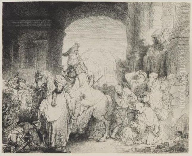 The Triumph Of Mordecai (b., Holl.40; H.172; Bb.41-l) Oil Painting by Harmenszoon van Rijn Rembrandt