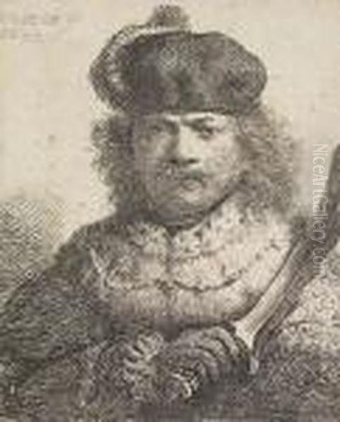 Self Portrait With A Raised Sabre Oil Painting by Harmenszoon van Rijn Rembrandt