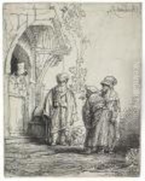Three Oriental Figures (jacob And Laban ?) Oil Painting by Harmenszoon van Rijn Rembrandt