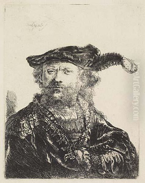 Self-portrait In A Velvet Cap With Plume Oil Painting by Harmenszoon van Rijn Rembrandt