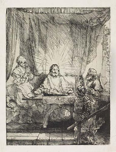 Christ At Emmaus: The Larger Plate Oil Painting by Harmenszoon van Rijn Rembrandt