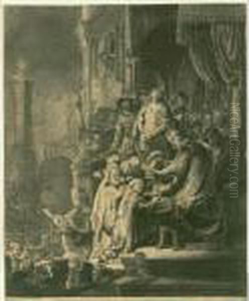 Christ Before Pilate: Large Plate (b., Holl. 77; H. 143; Bb. 35-k) Oil Painting by Harmenszoon van Rijn Rembrandt