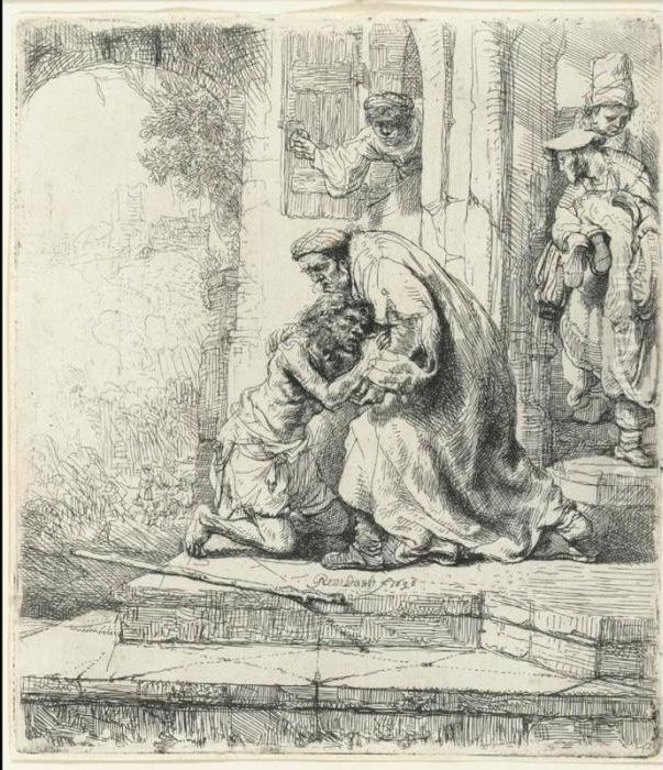 The Return Of The Prodigal Son (b., Holl. 91; H. 147; Bb. 36-d) Oil Painting by Harmenszoon van Rijn Rembrandt