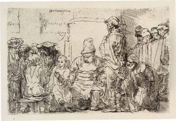 Christ Seated Disputing With The Doctors (b., Holl.64; H.277; Bb.54-e) Oil Painting by Harmenszoon van Rijn Rembrandt