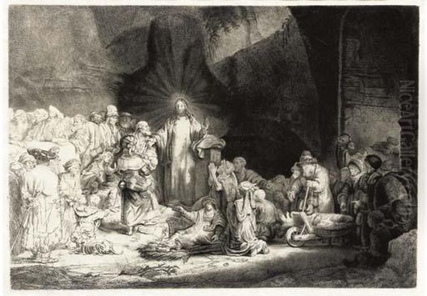 Christ Healing The Sick, 'the Hundred Guilder Print' (b., Holl. 68; H. 124) Oil Painting by Harmenszoon van Rijn Rembrandt