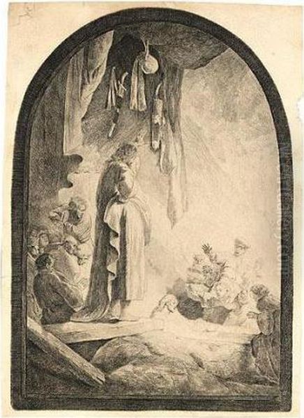 The Raising Of Lazarus: The Larger Plate (b., Holl.73, H.96; Bb.32-4) Oil Painting by Harmenszoon van Rijn Rembrandt