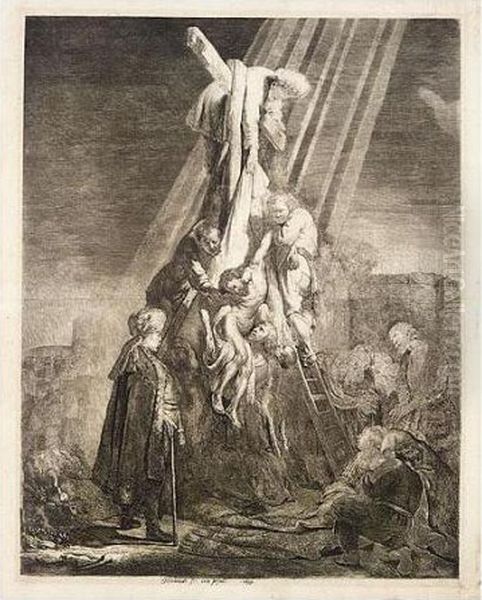 The Descent From The Cross: The Second Plate (b., Holl.81ii; H.103; Bb.33-c) Oil Painting by Harmenszoon van Rijn Rembrandt