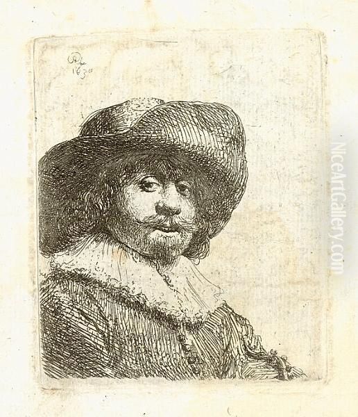 Man In A Broad-brimmed Hat (bartsch 311) Oil Painting by Harmenszoon van Rijn Rembrandt