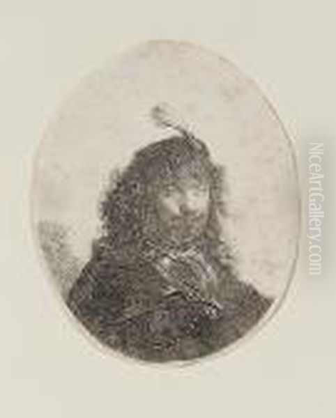 Self Portrait With Plumed Cap (bartsch 23) Oil Painting by Harmenszoon van Rijn Rembrandt