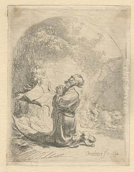 Sw.hieronim Modlacy Sie (1632) Oil Painting by Harmenszoon van Rijn Rembrandt