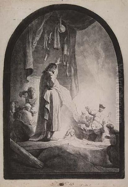 The Raising Of Lazarus: The Larger Plate Oil Painting by Harmenszoon van Rijn Rembrandt
