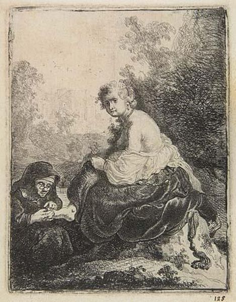 A Woman Cutting Her Mistresses Nails Oil Painting by Harmenszoon van Rijn Rembrandt