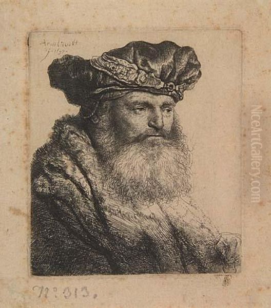 Bearded Man In A Velvet Cap With A Jewel Clasp Oil Painting by Harmenszoon van Rijn Rembrandt