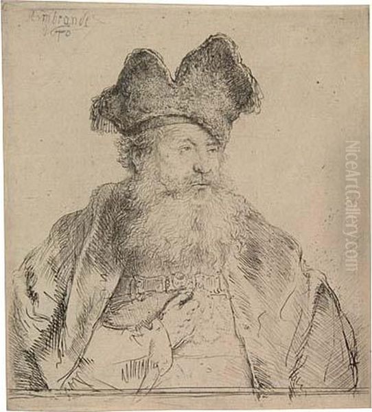 Old Man With A Divided Fur Cap Oil Painting by Harmenszoon van Rijn Rembrandt