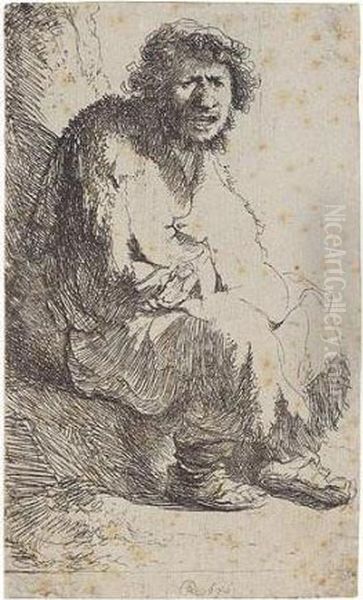 Beggar Seated On A Bank (b., Holl.174; H.11; Bb.30-b) Oil Painting by Harmenszoon van Rijn Rembrandt