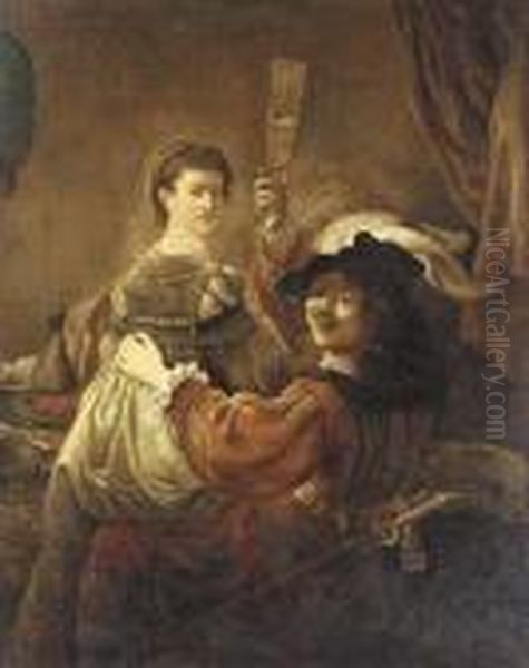 Rembrandt And Saskia In The Scene From The Prodigal Son In The Tavern Oil Painting by Harmenszoon van Rijn Rembrandt