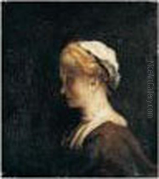 Portrait Of A Young Woman In 
Profile, Head And Shoulders, Wearing A Brown Dress And A White Cap Oil Painting by Harmenszoon van Rijn Rembrandt