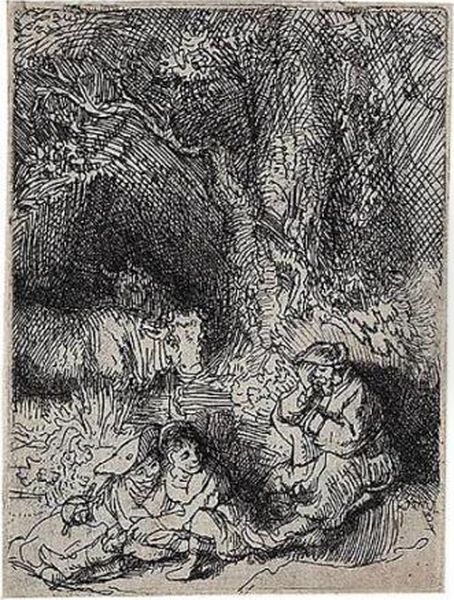 The Sleeping Herdsman (b., Holl.189; H.207; Bb.44-1) Oil Painting by Harmenszoon van Rijn Rembrandt