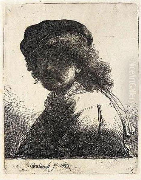 Self-portrait In A Cap And Scarf (b., Holl.17; H.108; Bb.33-g) Oil Painting by Harmenszoon van Rijn Rembrandt