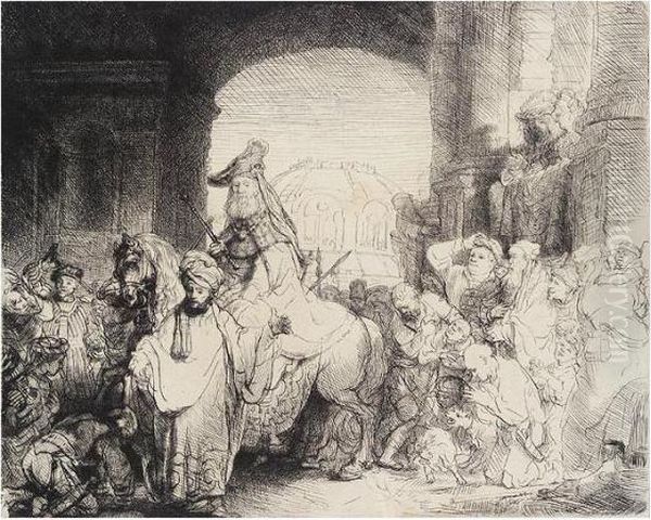 The Triumph Of Mordecai (b., Holl.40; H.172; Bb.41-1) Oil Painting by Harmenszoon van Rijn Rembrandt