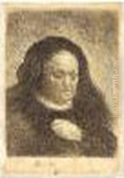 The Artist's Mother With Her Hand On Her Chest: Small Bust (b., Holl.349; H.53; Bb.31-g) Oil Painting by Harmenszoon van Rijn Rembrandt