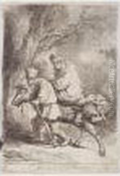 The Flight Into Egypt: Small Plate (b., Holl.52; H.105; Bb.33-d) Oil Painting by Harmenszoon van Rijn Rembrandt