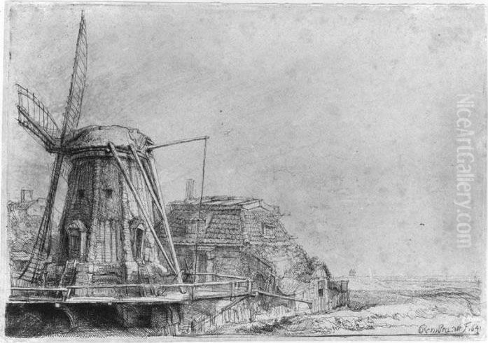 The Windmill (b., Holl. 233; H. 179; Bb.41-c) Oil Painting by Harmenszoon van Rijn Rembrandt