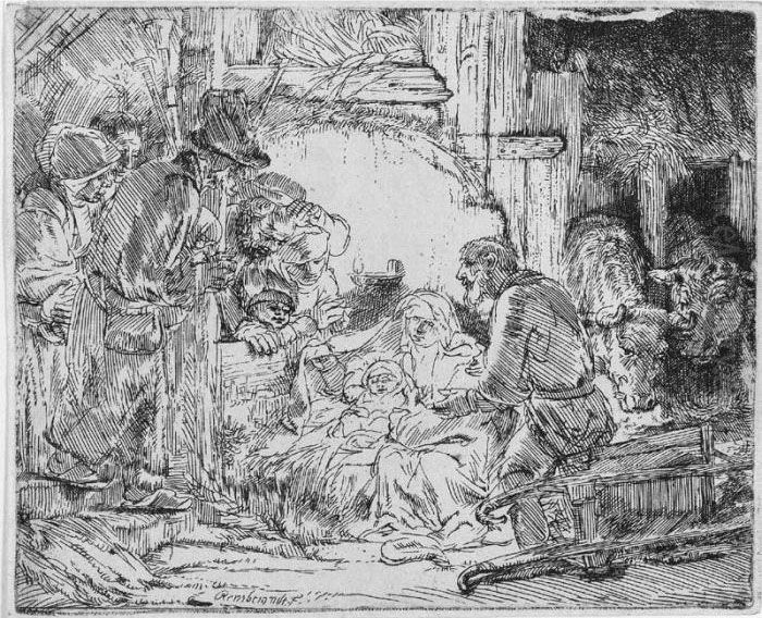 The Adoration Of The Shepherds With The Lamp (b., Holl. 45; H. 273; Bb. 54-1) Oil Painting by Harmenszoon van Rijn Rembrandt