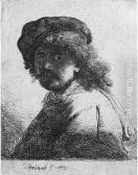 Rembrandt In Cap And Scarf, Face Dark (b., Holl. 17; H. 108; Bb. 33-g) Oil Painting by Harmenszoon van Rijn Rembrandt