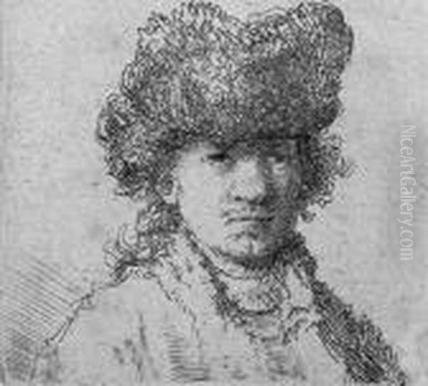 Self Portrait In Fur Cap: Bust (b., Holl. 24; H. 29; Bb. 30-l) Oil Painting by Harmenszoon van Rijn Rembrandt