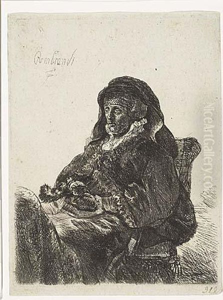 The Artist's Mother Seated, In Widow's Dress And Black Gloves Oil Painting by Harmenszoon van Rijn Rembrandt