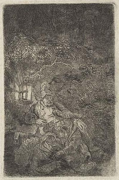 The Rest On The Flight: A Night Piece Oil Painting by Harmenszoon van Rijn Rembrandt