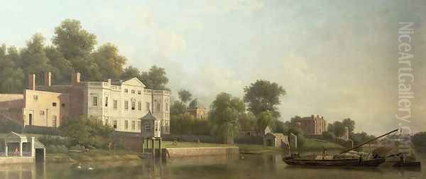 A View of Popes Villa on the River Thames at Twickenham Oil Painting by Samuel Scott