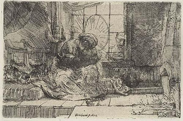 The Virgin And Child With The Cat And Snake Oil Painting by Harmenszoon van Rijn Rembrandt