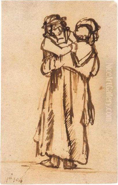 Woman Holding A Child Oil Painting by Harmenszoon van Rijn Rembrandt