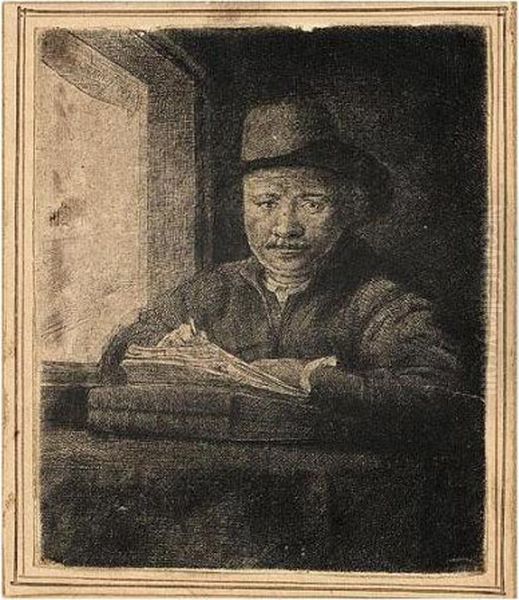 Self-portrait Drawing At A Window (b., Holl.22; H.229; Bb.48-a) Oil Painting by Harmenszoon van Rijn Rembrandt