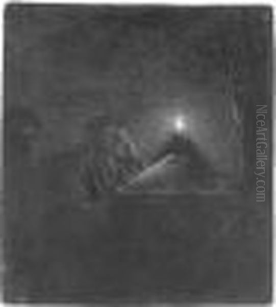 Student At A Table By Candlelight (b., Holl.148; H.202; Bb.42-6) Oil Painting by Harmenszoon van Rijn Rembrandt