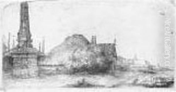 Landscape With An Obelisk (b., Holl.227; H.243; Bb.50-3) Oil Painting by Harmenszoon van Rijn Rembrandt