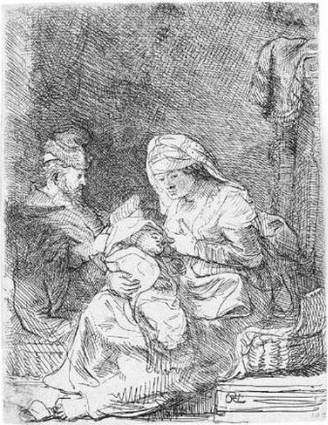 The Holy Family (b., Holl.62; H.95; Bb.32-3) Oil Painting by Harmenszoon van Rijn Rembrandt