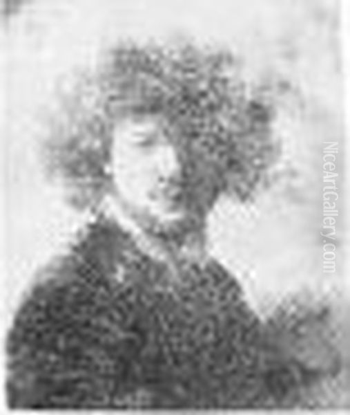 Self Portrait With Curly Hair And White Collar: Bust (b., Holl.1; H.33; Bb.30-11) Oil Painting by Harmenszoon van Rijn Rembrandt