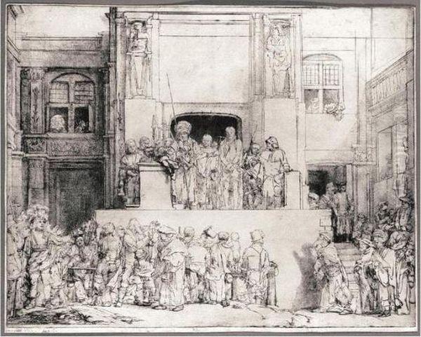 Christ Presented To The People: Oblong Plate (b., Holl.76; H.271; Bb.55-a) Oil Painting by Harmenszoon van Rijn Rembrandt