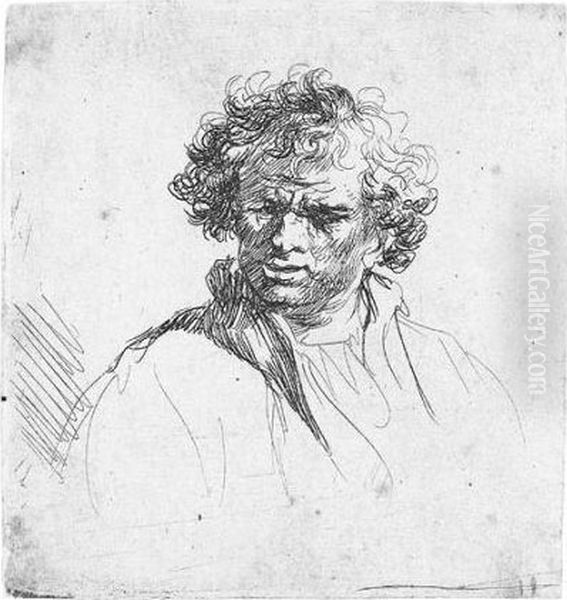 Curly-headed Man With A Wry Mouth (b., Holl.305; H.137; Bb.rej.54) Oil Painting by Harmenszoon van Rijn Rembrandt