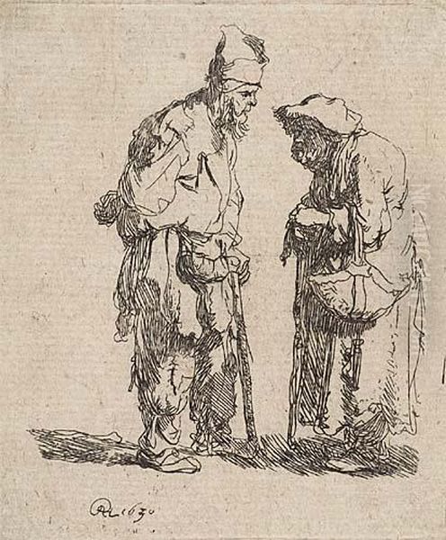 Beggar And Beggar Woman Conversing Oil Painting by Harmenszoon van Rijn Rembrandt