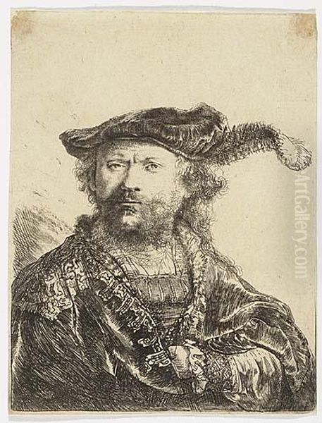 Self-portait In A Velvet Cap With Plume Oil Painting by Harmenszoon van Rijn Rembrandt